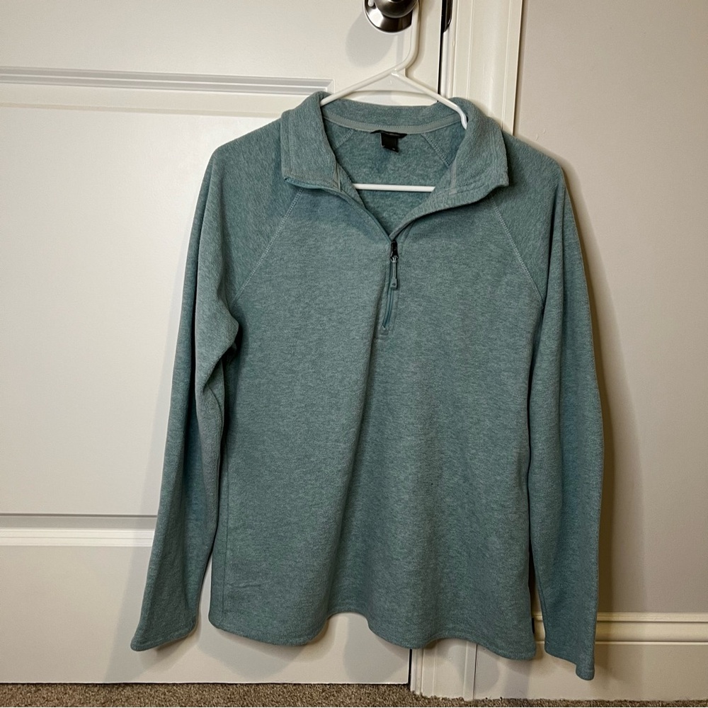 Eddie Bauer Womens Fleece Sweater 1/4 Zip Mock Neck Heather Blue Size Medium